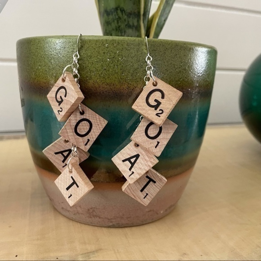 2/$29 Handmade Layered Letter Wood Tile GOAT Earrings Upcycled
